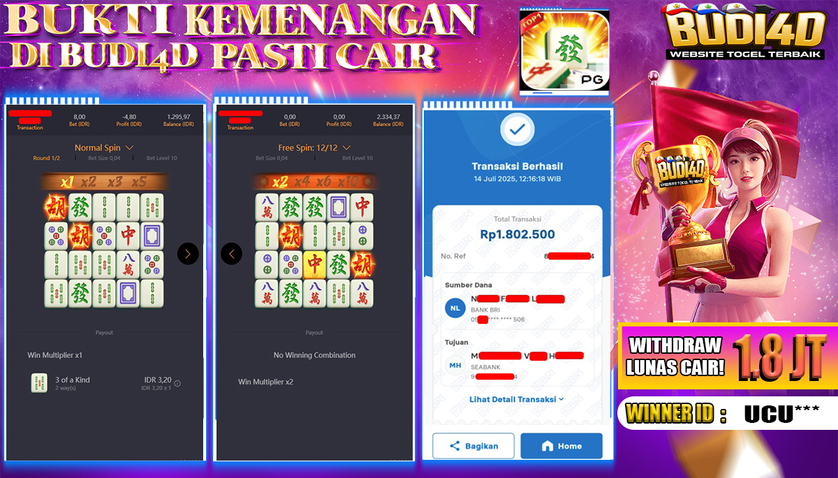 BUDI4D JACKPOT SLOT PGSOFT MAHJONG WAYS Rp.1.802.500,- LUNAS